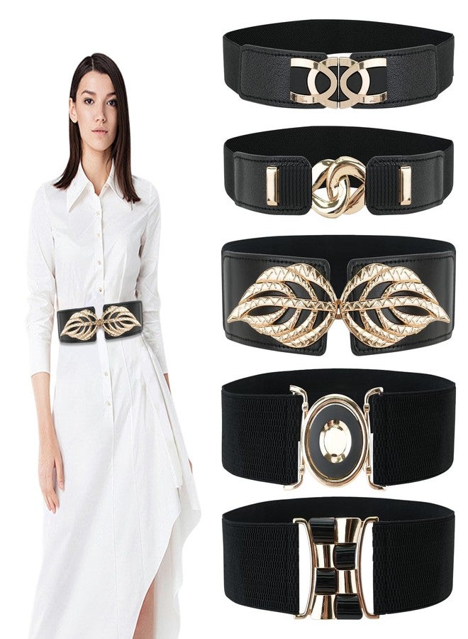 DSIOHFEI 5 PCS 31.5cm Wide Waist Belts for Women, Vintage Elastic Belt for Dress, Stretchy Waistband Belt with Metal Buckle, Fashion Waist Belts Perfect for Women Dresses, Sweater and Shirt (Black) - Image 3
